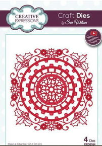 Creative Expressions- Sue Wilson- Festive Collection- Industrial Chic Mechanical Holly Square Dies