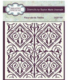 Creative Expressions- Taylor Made Journals- 6x6in Stencil- Fleur-de-lis Trellis