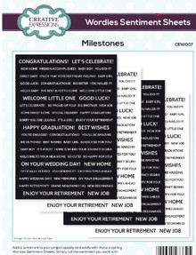 Creative Expressions- A5 Wordies Sentiment Sheets - Milestones PK 4