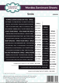 Creative Expressions- A5 Wordies Sentiment Sheets - Smile 4 Pk