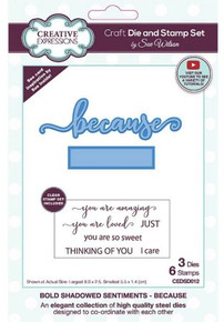 Creative Expressions- Sue Wilson- Bold Shadowed Sentiments- Because Dies and Stamp Set