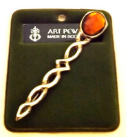Art Pewter Kilt Pin With Amber Stone