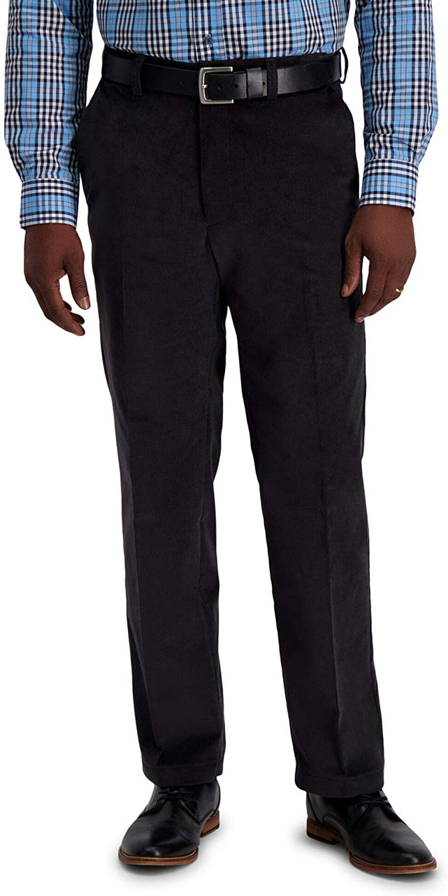 Haggar Mens Corduroy Classic Fit Flat Front Expandable Waistband Pant
