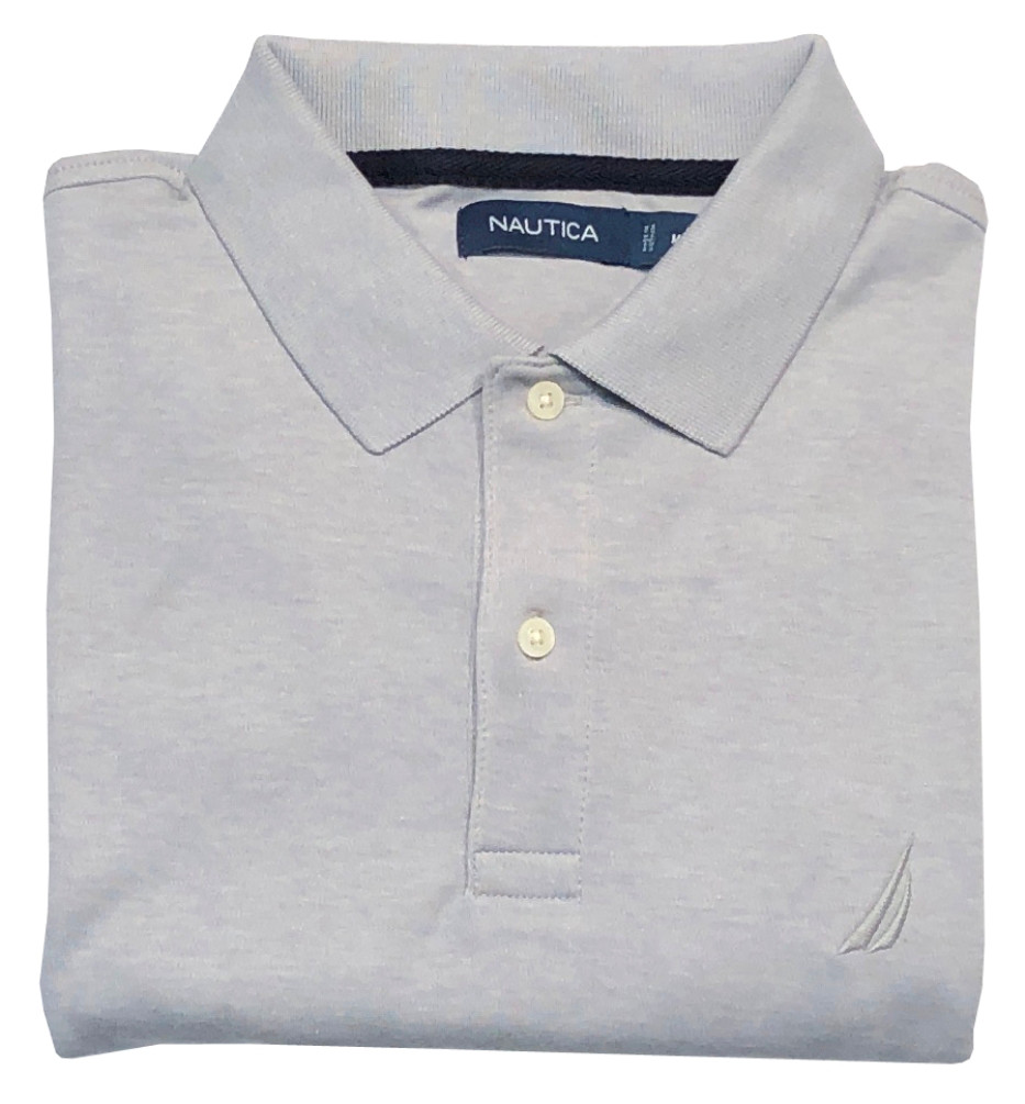 Nautica Mens Polo Shirt Gray Heathered Short Sleeve Slim Fit 100% Cotton XL  New