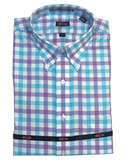 Overton Non-Iron Button Down Collar Blue/Purple Check Sportshirt