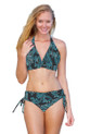 This is the perfect swimsuit. 
Shown as a Bikini.  
Can also be worn as a high waist, One Piece, or anywhere in between.  
Easily changes in seconds by simply folding the bottom piece either up or down.
Four-way stretch fabric provides you with extra tummy control and an easy and comfortable fit.
82% poly 18% spandex
Made in the USA
Chic and Sexy Halter Top is always in style. Features include adjustable soft neck and back ties, and removable bra padding.  
Multikini Bottoms are adjustable, convertible, and versatile. This is the bottom that does it ALL.
