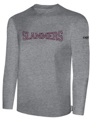 CDA SLAMMERS BASICS COTTON LONG SLEEVE T-SHIRT SLAMMERS ON WEARERS CENTER CHEST LIGHT HEATHER GREY BLACK