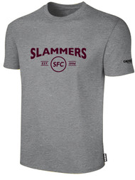 SLAMMERS FC BASICS COTTON T-SHIRT SLAMMERS ON WEARERS CENTER CHEST LIGHT HEATHER GREY BLACK