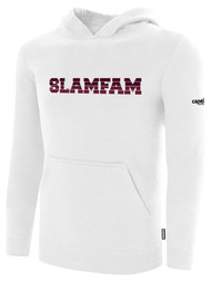 SLAMMERS FC   BASICS FLEECE HOODIE SLAMFAM ON WEARERS  CENTER CHEST WHITE BLACK