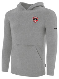 PUMAS FC BASICS FLEECE PULLOVER HOODIE PUMAS FC CREST ON WEARERS LEFT CHEST LIGHT HEATHER GREY BLACK