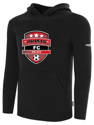 PUMAS FC BASICS FLEECE PULLOVER HOODIE LARGE PUMAS FC CREST ON CENTER FRONT CHEST BLACK WHITE