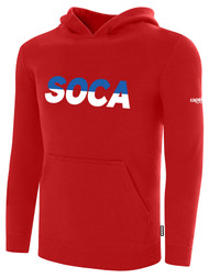 SOCA BASICS FLEECE HOODIE WITH DOUBLE TEXT LOGO WEARER'S LEFT CHEST LOGO RED WHITE