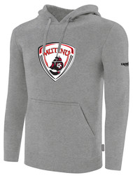 NORTH MANATEE SC BASICS I FLEECE PULLOVER HOODIE WEARER'S CENTER FRONT CHEST LOGO LIGHT HEATHER GREY BLACK