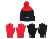 NORTH MANATEE SC      COLORBLOCK KNIT CUFF  HAT AND 2PK GLOVES BLACK RED