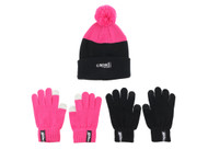 NORTH MANATEE SC    COLORBLOCK  KNIT CUFF HAT AND 2PK GLOVES BLACK PINK