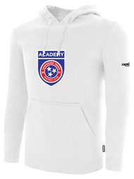 TN TEMPO   BASICS FLEECE PULLOVER HOODIE LARGE CREST   ON WEARERS CENTER CHEST WHITE BLACK
