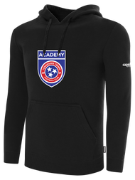 TN TEMPO   BASICS FLEECE PULLOVER HOODIE LARGE CREST ON WEARERS   CENTER   CHEST BLACK WHITE