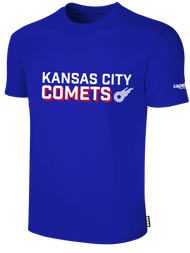 KC COMETS     BASICS TEE SHIRT "KANSAS CITY COMETS" CENTER CHEST ROYAL BLUE WHITE