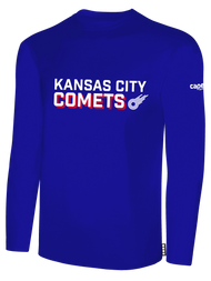 KC COMETS     BASICS   LONG SLEEVE "KANSAS CITY COMETS" CENTER CHEST ROYAL BLUE WHITE