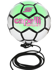BOWERY HAND STITCHED SOCCER BALL WITH CORD --   NEON GREEN WHITE BLACK