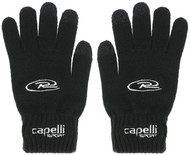 ALASKA RUSH  SOCCER 3 FINGER TOUCH KNIT GLOVE WITH EMBROIDERED LOGO   --  BLACK WHITE
