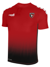 DENVILLE PREMIER   SOHO FUSION FIELD "OMBRE DOTS" SHORT SLEEVE MATCH JERSEY -- RED BLACK