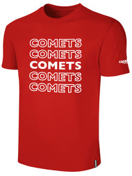 KC COMETS BASICS TEE SHIRT REPEATED TEXT CENTER CHEST -- RED WHITE