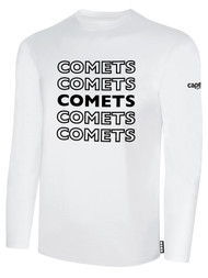 KC COMETS BASICS LONG SLEEVE TEE SHIRT REPEATED TEXT CENTER CHEST -- WHITE BLACK