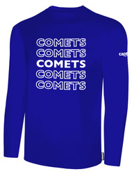 KC COMETS BASICS LONG SLEEVE TEE SHIRT REPEATED TEXT CENTER CHEST -- ROYAL BLUE