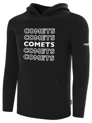 KC COMETS BASICS FLEECE HOODIE REPEATED TEXT CENTER CHEST -- BLACK WHITE