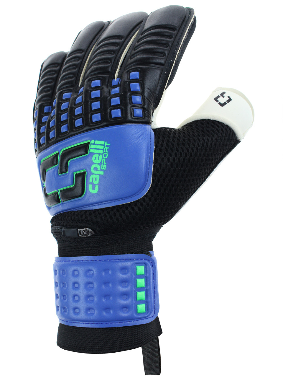 CS 4 CUBE COMPETITION ELITE YOUTH GOALKEEPER GLOVE WITH FINGER PROTECTION--  PROMO BLUE NEON GREEN BLACK - Capelli Sport