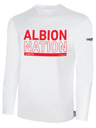 ALBION SC® SAN DIEGO PB BASICS COTTON LONG SLEEVE TEE SHIRT W/ RED ALBION NATION BLOCK LOGO -- WHITE