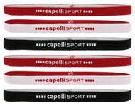  ARKANSAS CAPELLI SPORT 6-PACK ELASTIC HEADWRAP SET W/ SILICON LINING RED WHITE BLACK