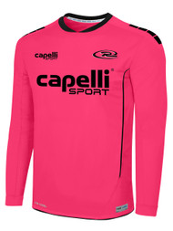 RUSH CONNECTICUT SHORELINE SPARROW MATCH LONG SLEEVE GOALIE JERSEY  --  NEON PINK BLACK