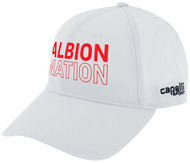 ALBION DELAWARE  CS TEAM BASEBALL CAP CENTER FRONT RED ALBION NATION TEXT LOGO WHITE BLACK