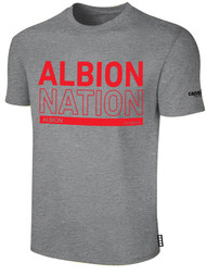 ALBION  BROOKLYN BASICS TEE SHIRT W/ RED ALBION NATION BLOCK LOGO CENTER FRONT CHEST LIGHT HTH GREY