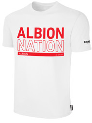 ALBION  BROOKLYN BASICS TEE SHIRT W/ RED ALBION NATION BLOCK LOGO CENTER FRONT CHEST WHITE