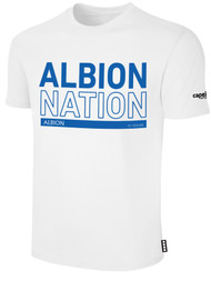 ALBION BROOKLYN BASICS  TEE SHIRT W/ BLUE ALBION NATION BLOCK LOGO CENTER FRONT CHEST WHITE
