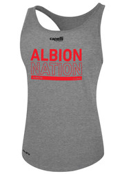 ALBION BROOKLYN  WOMEN'S RACER BACK TANK RED ALBION NATION LOGO CENTER FRONT CHEST LIGHT HTH GREY