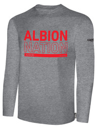 ALBION  BROOKLYN BASICS LONG SLEEVE TEE SHIRT RED ALBION NATION LOGO CENTER FRONT CHEST LIGHT HTH GREY