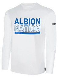 ALBION  BROOKLYN BASICS LONG SLEEVE TEE SHIRT BLUE ALBION NATION LOGO CENTER FRONT CHEST WHITE