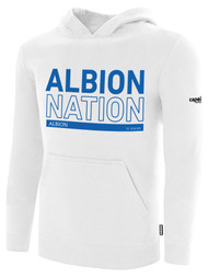 ALBION  BROOKLYN BASICS FLEECE PULLOVER HOODIE BLUE ALBION NATION LOGO CENTER FRONT CHEST WHITE