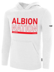 ALBION  BROOKLYN BASICS FLEECE PULLOVER HOODIE RED ALBION NATION LOGO CENTER FRONT CHEST WHITE