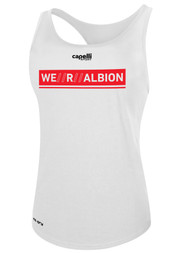 ALBION  BROOKLYN BASICS RACERBACK TANK W/ RED WE R ALBION BOX LOGO CENTER FRONT CHEST WHITE