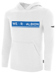 ALBION  BROOKLYN BASICS FLEECE PULLOVER HOODIE W/ BLUE WE R ALBION BOX LOGO CENTER FRONT CHEST WHITE