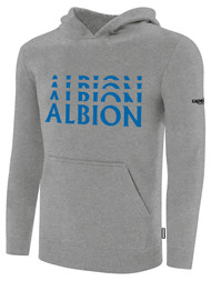 ALBION  BROOKLYN  BASICS FLEECE PULLOVER HOODIE CENTER FRONT CHEST BLUE ALBION LOGO LIGHT HTH GREY ALBION BLUE