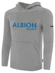 ALBION  BROOKLYN  BASICS FLEECE PULLOVER HOODIE CENTER FRONT CHEST BLUE ALBION BROOKLYN LOGO LIGHT HTH GREY ALBION BLUE