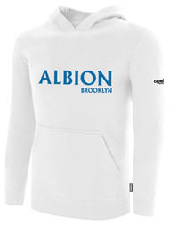 ALBION BROOKLYN   BASICS FLEECE PULLOVER HOODIE CENTER FRONT CHEST BLUE ALBION BROOKLYN LOGO WHITE ALBION BLUE