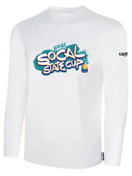 SOCAL STATE CUP LONG SLEEVE COTTON T-SHIRT WHITE TEAL ORANGE LOGO CENTER CHEST