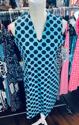 Dress, Sleeveless Scallop Neckline Navy Turquoise Coolant Fabric LuLu B 